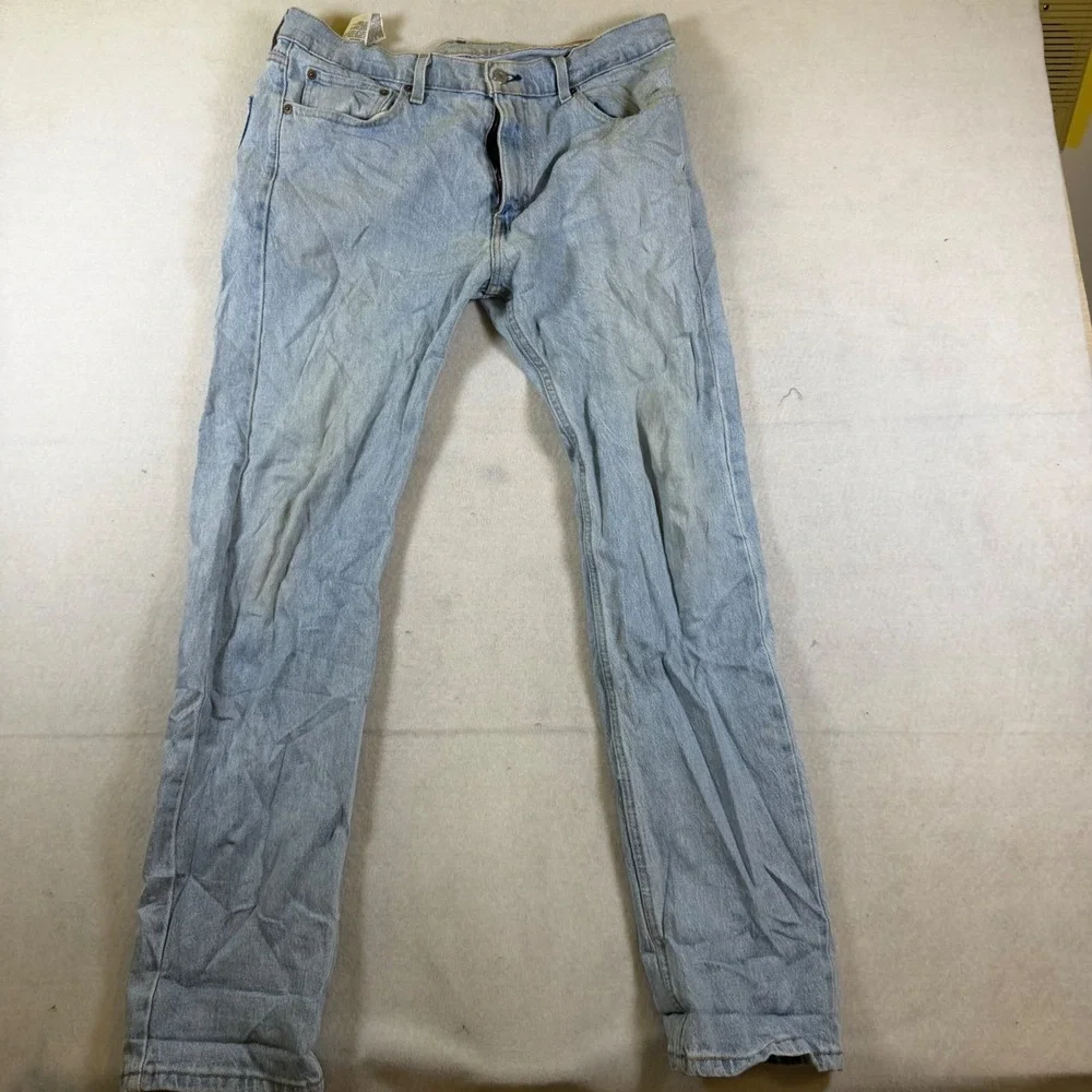 Levis 505 Regular Fit Straight Leg Light Wash Blue Denim Jeans Mens 33x32